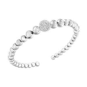 Sterling Silver 1/6 Ct Diamond Rondelle Graduated Ball Bead Cuff Bangle Bracelet